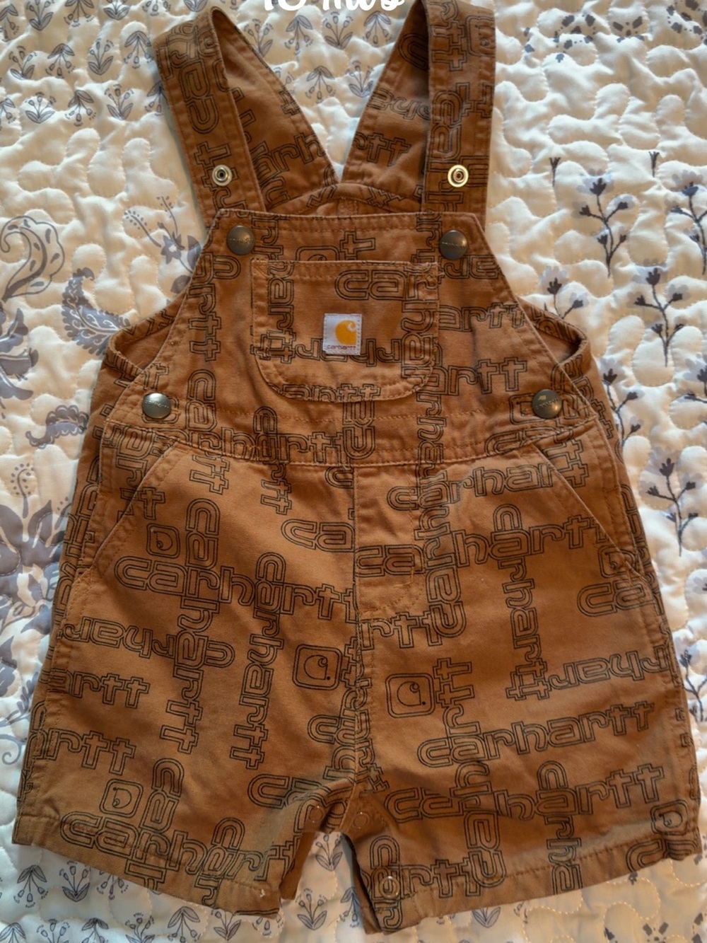Carhartt Brown Logo Print Short Overalls for Kids